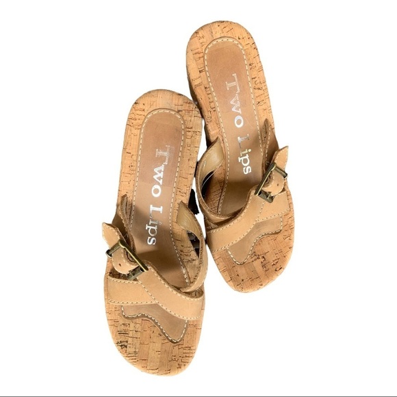 Two Lips Aloha Slides Leather Crisscross Buckle Cork Platform Wedge Sandal 7M - Picture 4 of 9